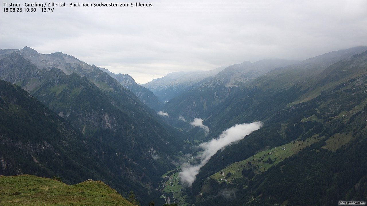 Archiv Foto Webcam Tristner/ Zillertal - Blick zum Grinberg