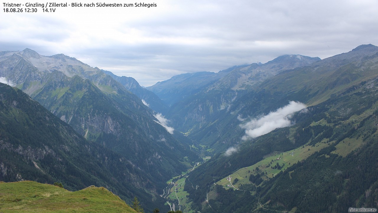 Archiv Foto Webcam Tristner/ Zillertal - Blick zum Grinberg