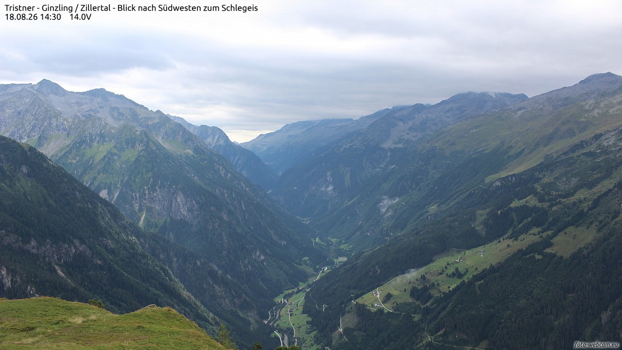 Archiv Foto Webcam Tristner/ Zillertal - Blick zum Grinberg