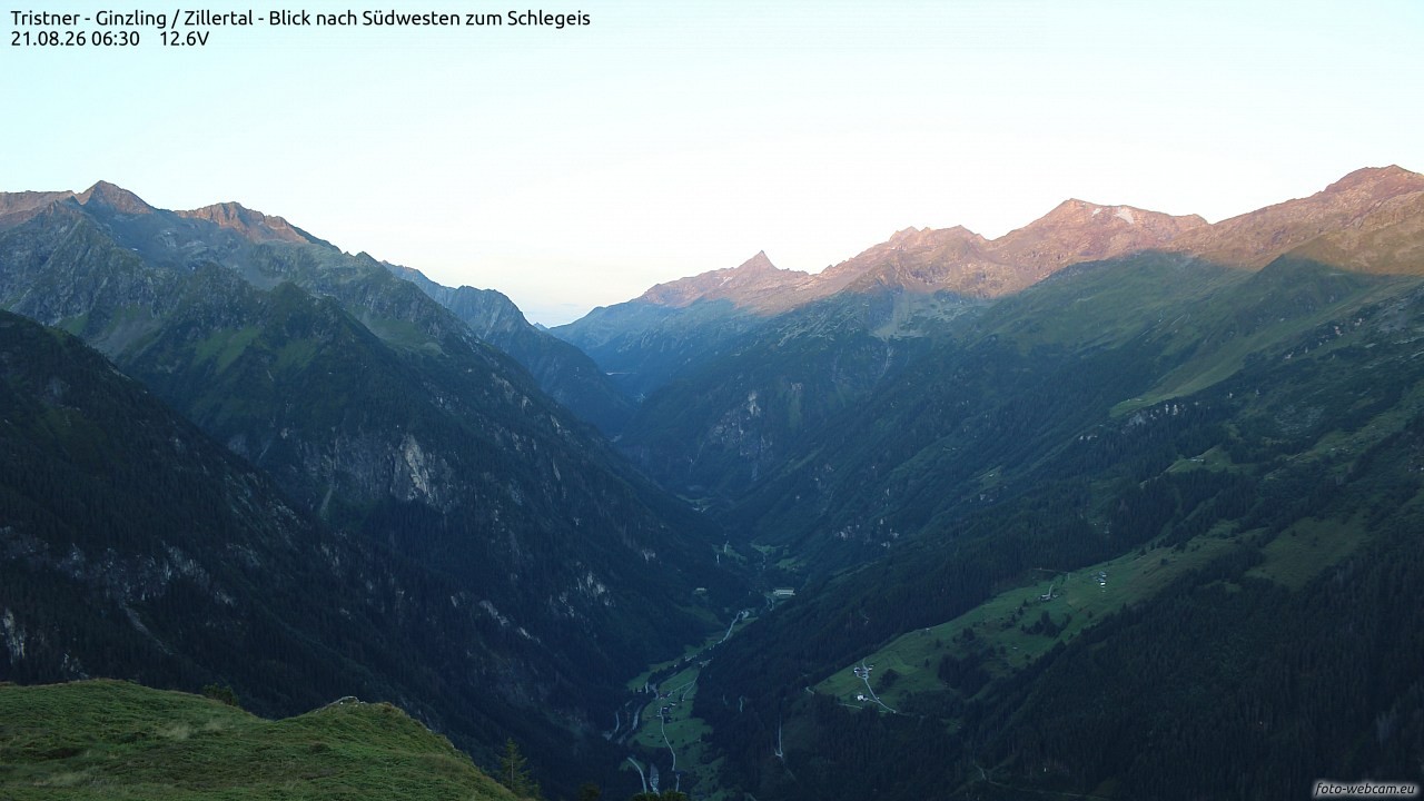 Archiv Foto Webcam Tristner/ Zillertal - Blick zum Grinberg