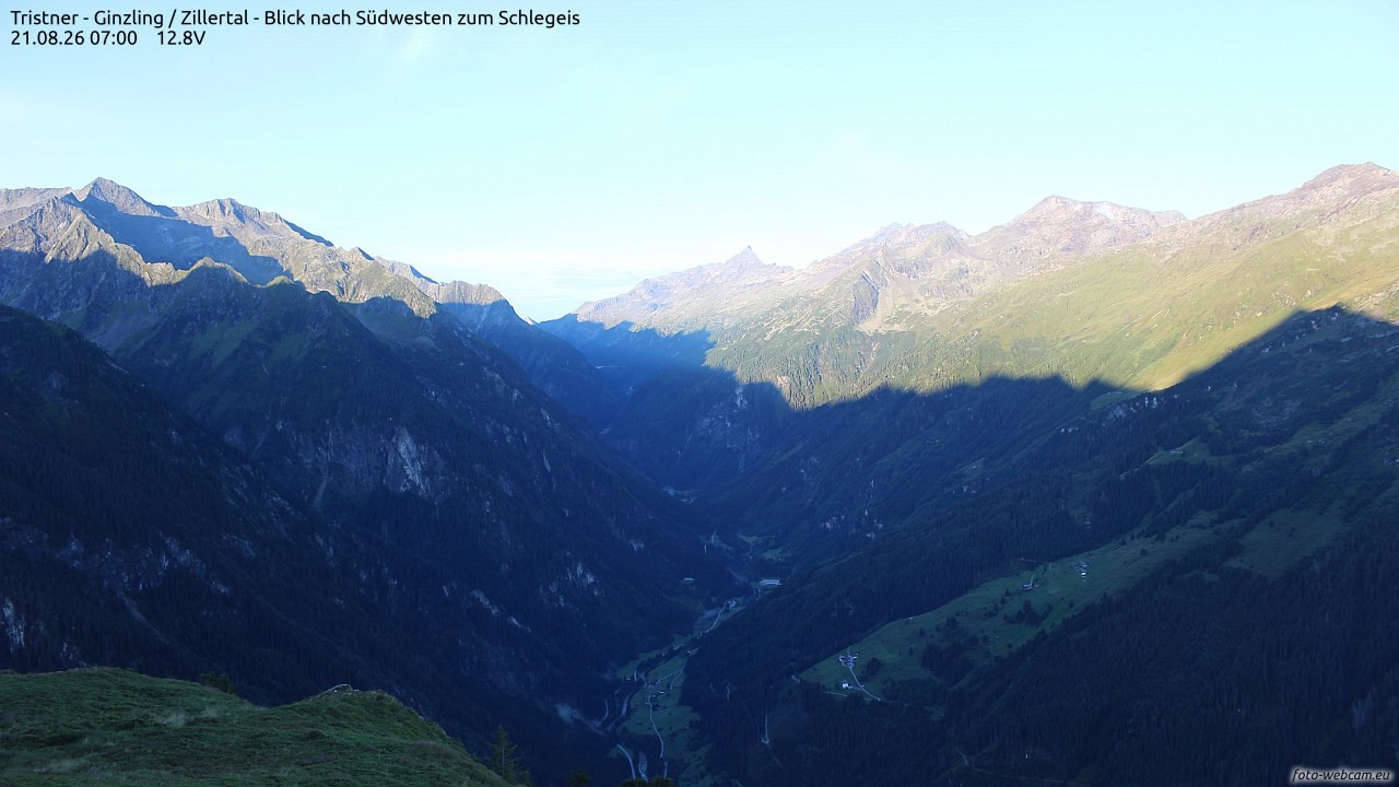 Archiv Foto Webcam Tristner/ Zillertal - Blick zum Grinberg
