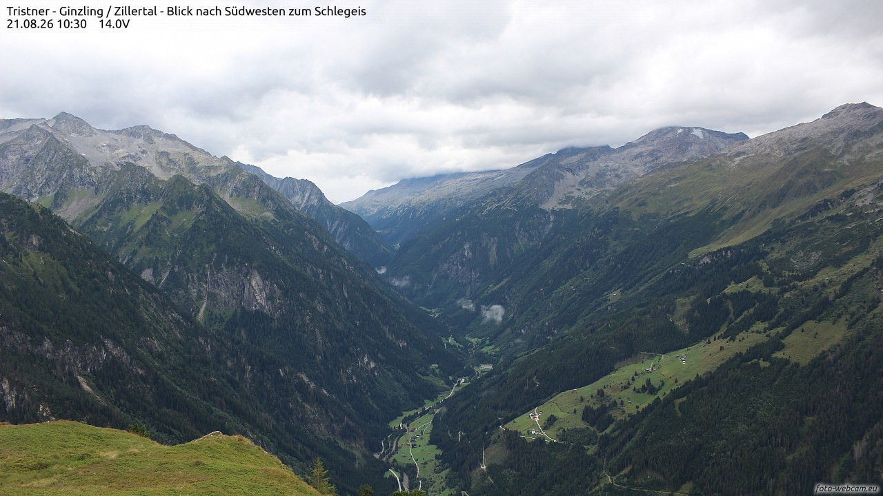 Archiv Foto Webcam Tristner/ Zillertal - Blick zum Grinberg