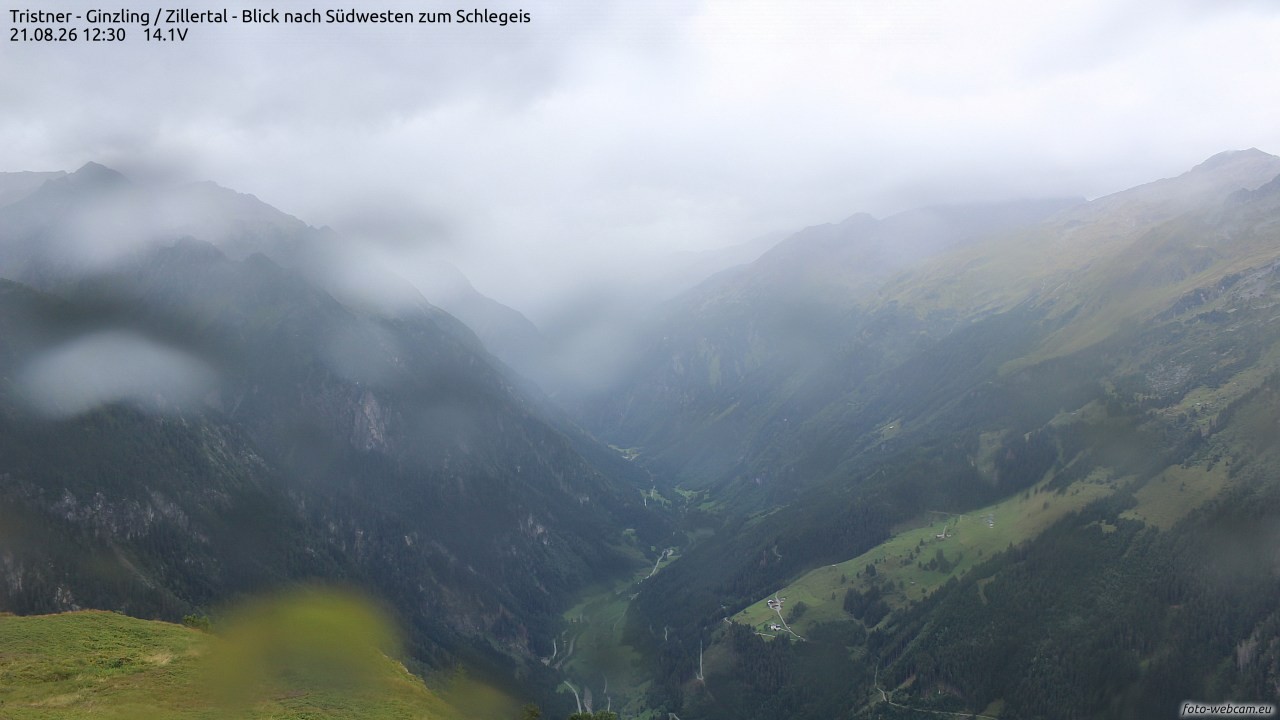 Archiv Foto Webcam Tristner/ Zillertal - Blick zum Grinberg