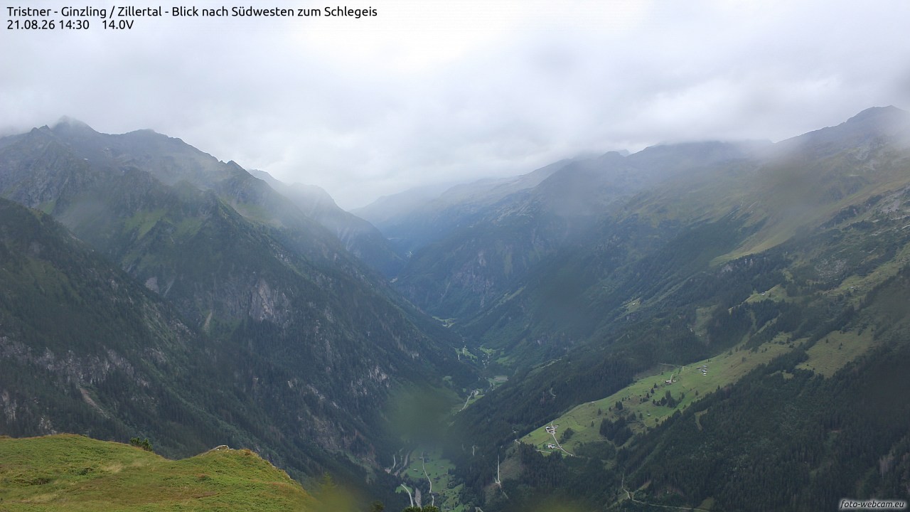 Archiv Foto Webcam Tristner/ Zillertal - Blick zum Grinberg