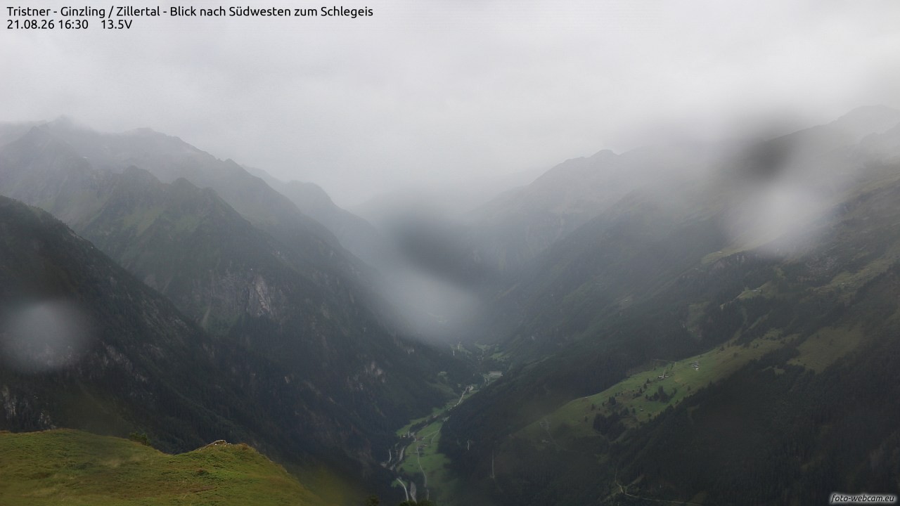 Archiv Foto Webcam Tristner/ Zillertal - Blick zum Grinberg