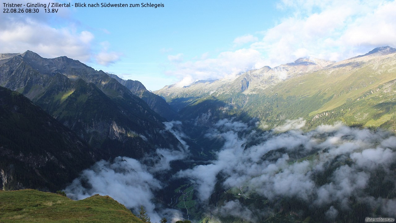 Archiv Foto Webcam Tristner/ Zillertal - Blick zum Grinberg