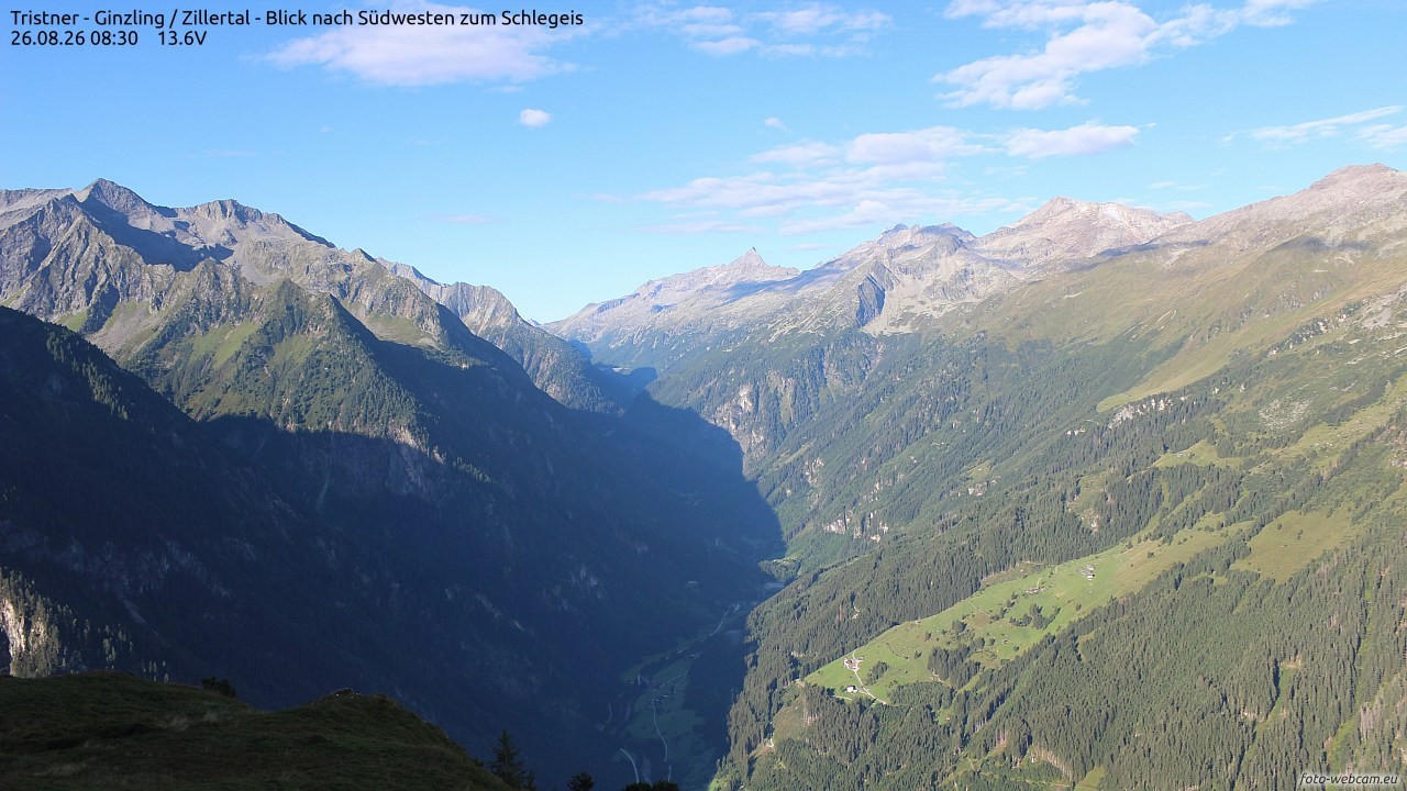 Archiv Foto Webcam Tristner/ Zillertal - Blick zum Grinberg