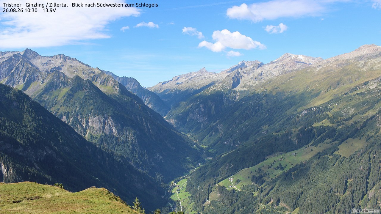 Archiv Foto Webcam Tristner/ Zillertal - Blick zum Grinberg