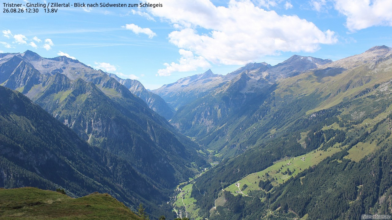 Archiv Foto Webcam Tristner/ Zillertal - Blick zum Grinberg