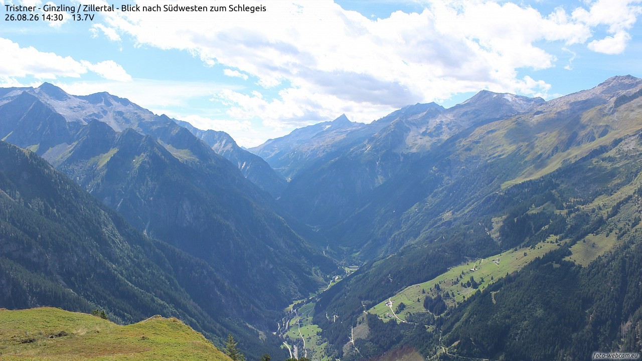 Archiv Foto Webcam Tristner/ Zillertal - Blick zum Grinberg