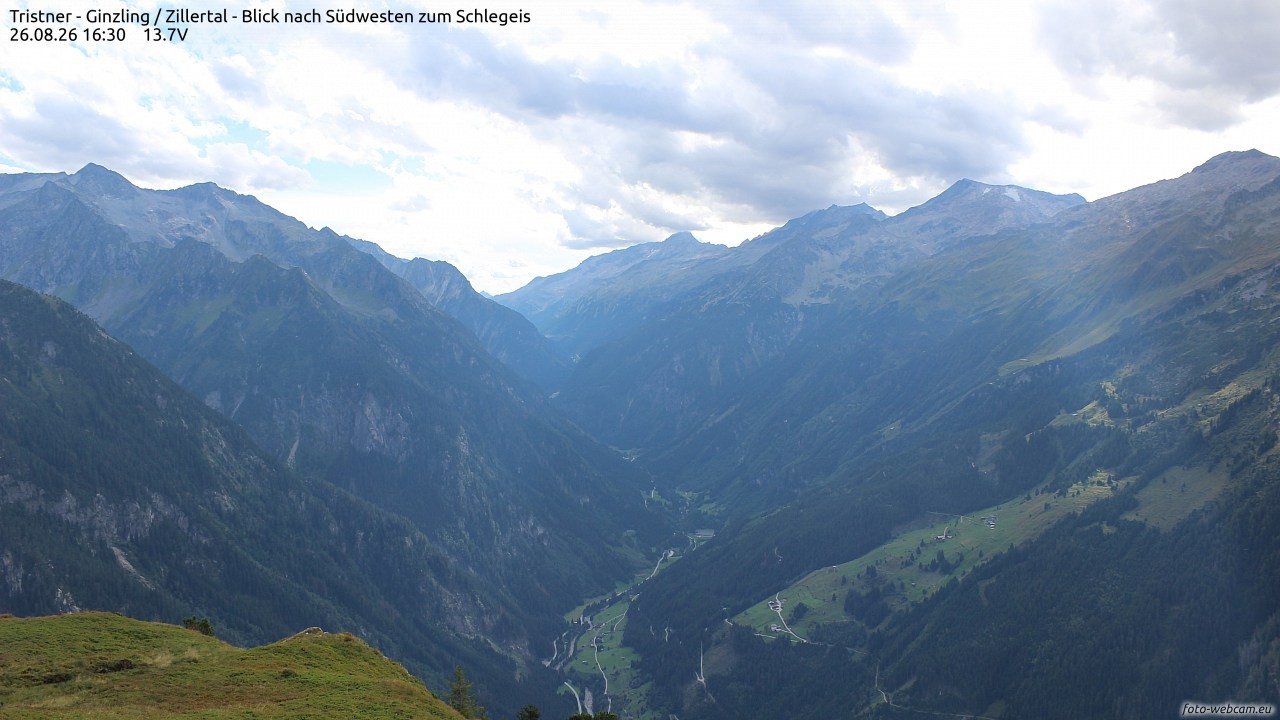 Archiv Foto Webcam Tristner/ Zillertal - Blick zum Grinberg
