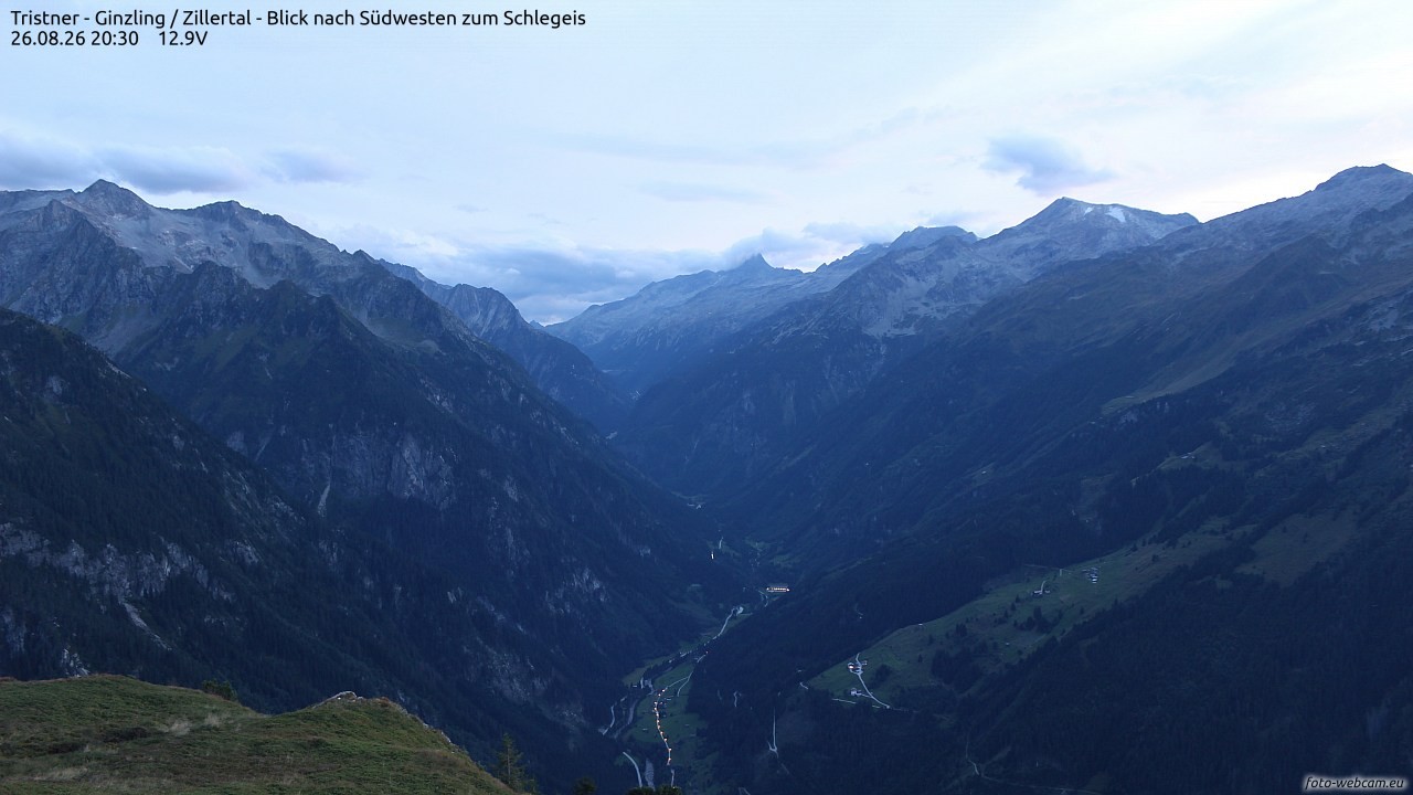 Archiv Foto Webcam Tristner/ Zillertal - Blick zum Grinberg