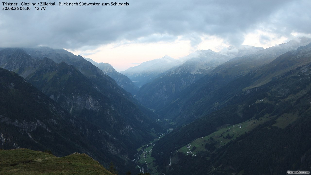 Archiv Foto Webcam Tristner/ Zillertal - Blick zum Grinberg