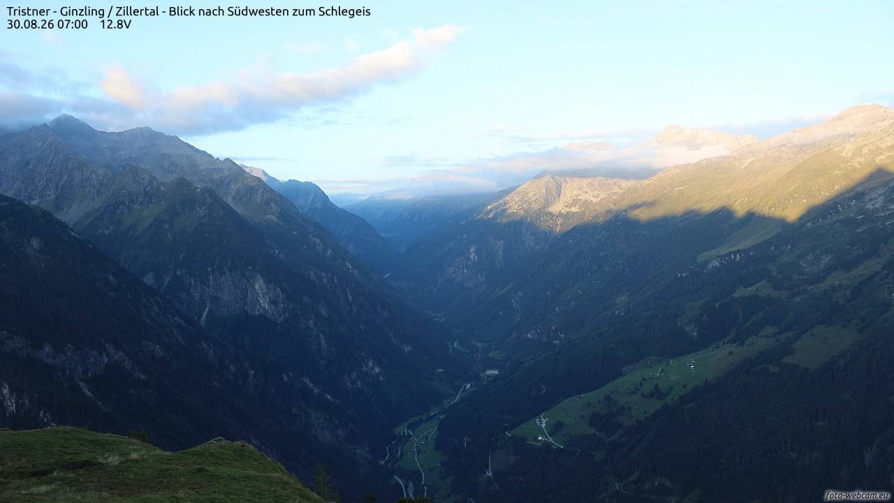 Archiv Foto Webcam Tristner/ Zillertal - Blick zum Grinberg