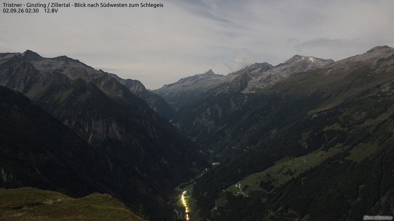 Archiv Foto Webcam Tristner/ Zillertal - Blick zum Grinberg
