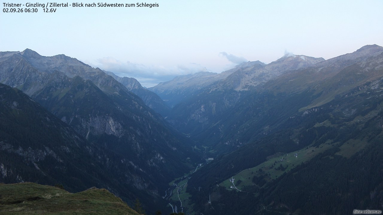 Archiv Foto Webcam Tristner/ Zillertal - Blick zum Grinberg