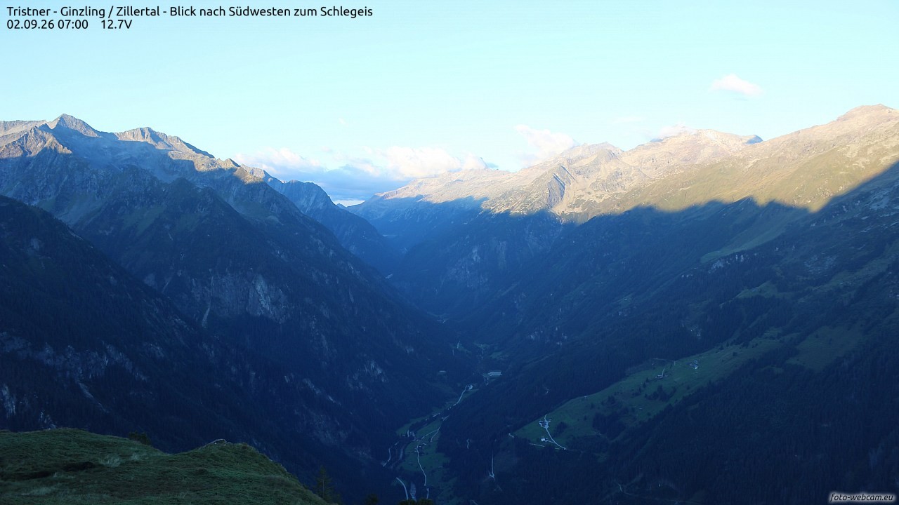 Archiv Foto Webcam Tristner/ Zillertal - Blick zum Grinberg