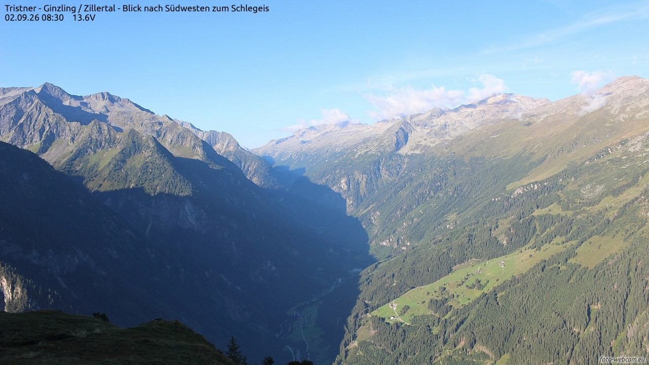 Archiv Foto Webcam Tristner/ Zillertal - Blick zum Grinberg