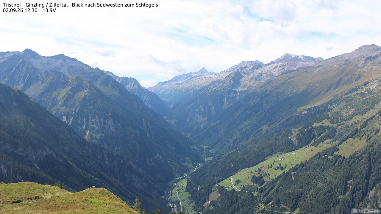 Archiv Foto Webcam Tristner/ Zillertal - Blick zum Grinberg