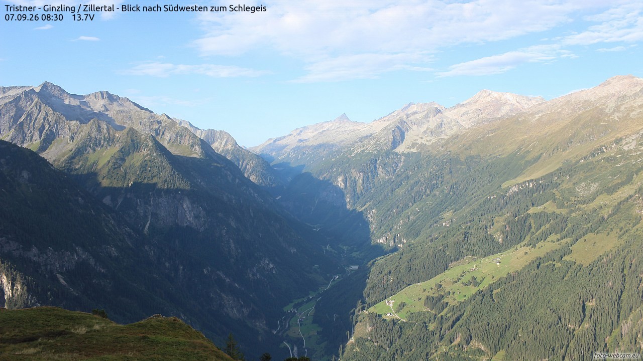 Archiv Foto Webcam Tristner/ Zillertal - Blick zum Grinberg
