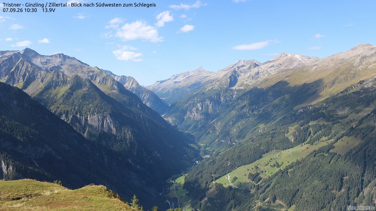 Archiv Foto Webcam Tristner/ Zillertal - Blick zum Grinberg