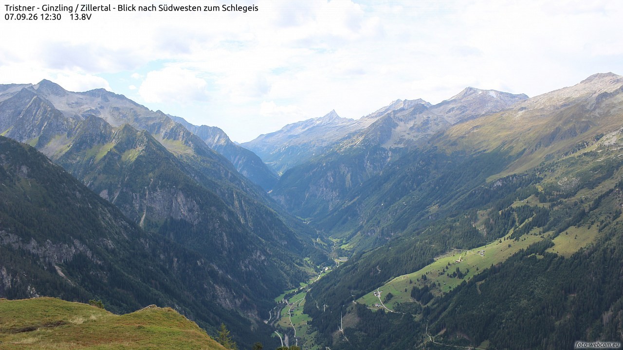 Archiv Foto Webcam Tristner/ Zillertal - Blick zum Grinberg
