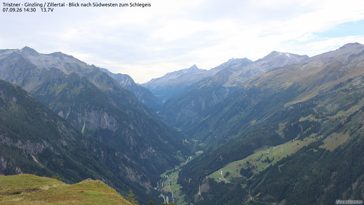 Archiv Foto Webcam Tristner/ Zillertal - Blick zum Grinberg