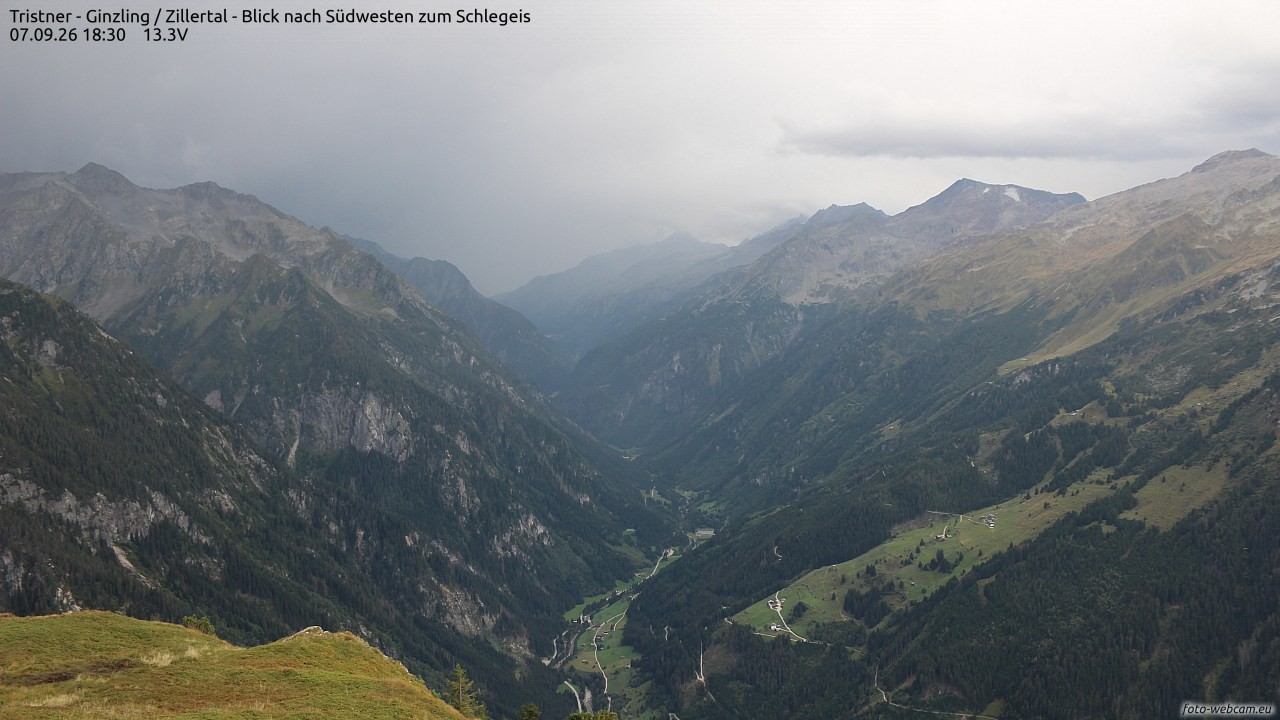 Archiv Foto Webcam Tristner/ Zillertal - Blick zum Grinberg