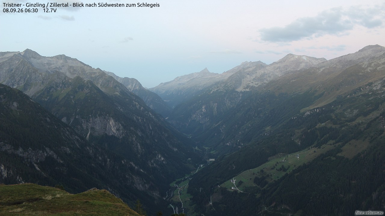 Archiv Foto Webcam Tristner/ Zillertal - Blick zum Grinberg