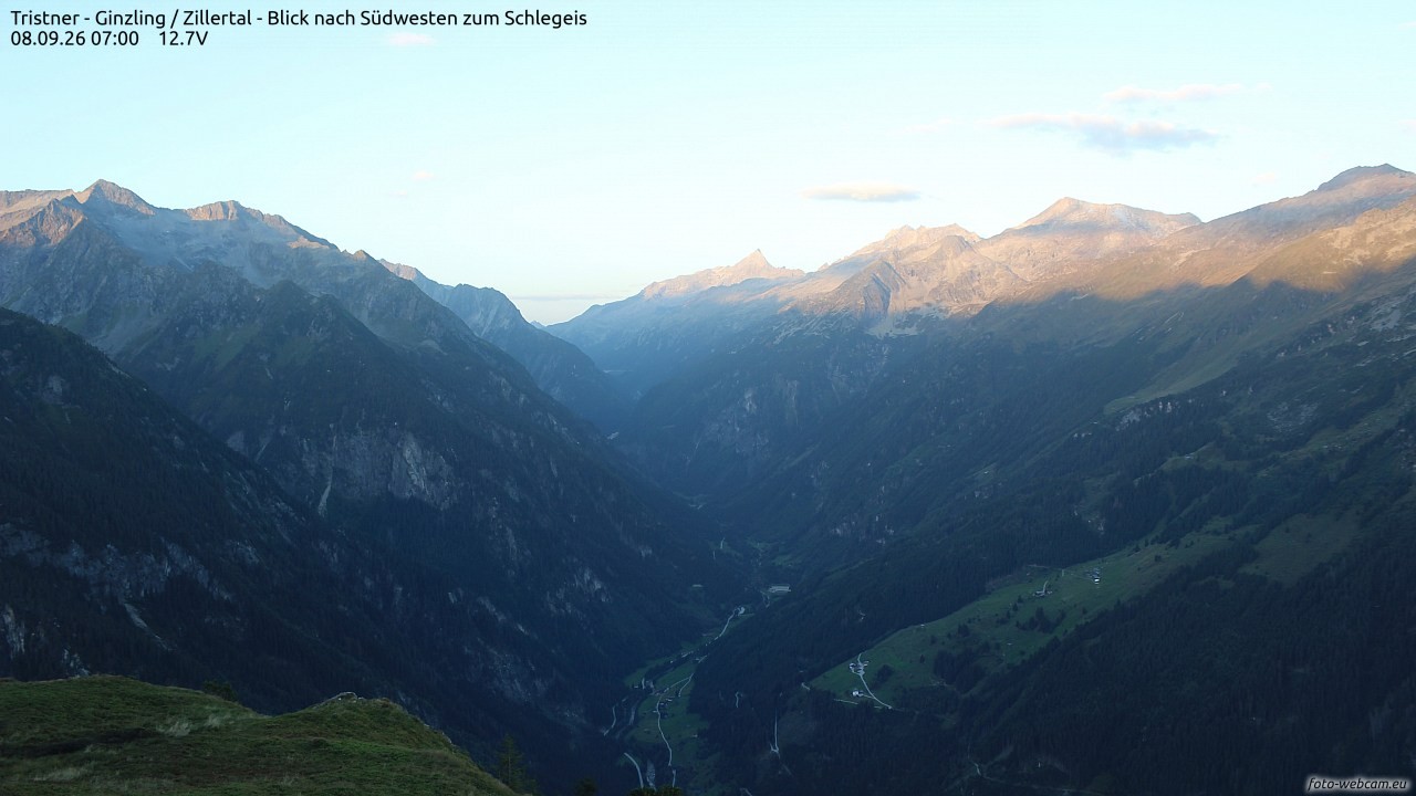 Archiv Foto Webcam Tristner/ Zillertal - Blick zum Grinberg