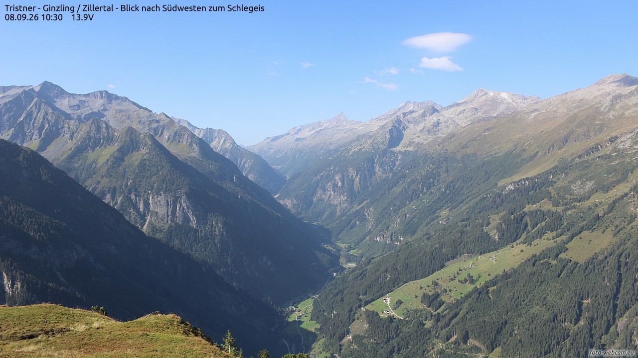 Archiv Foto Webcam Tristner/ Zillertal - Blick zum Grinberg