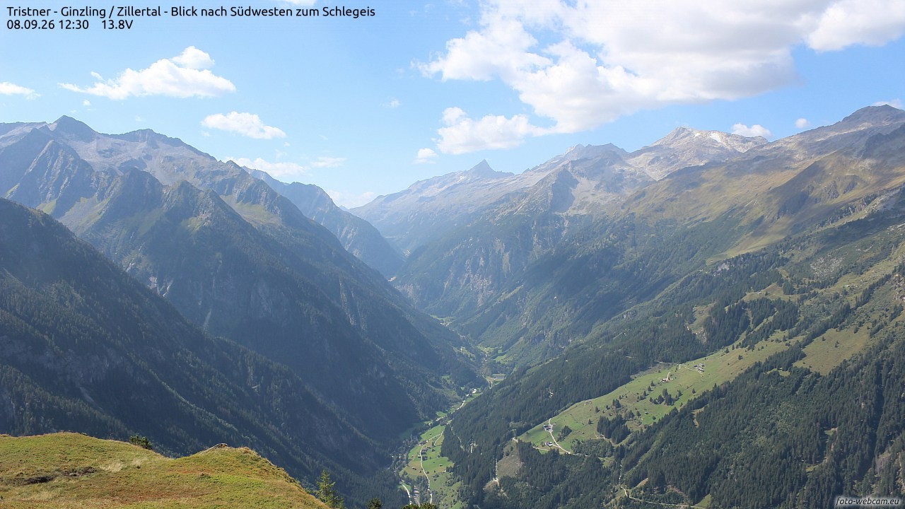 Archiv Foto Webcam Tristner/ Zillertal - Blick zum Grinberg