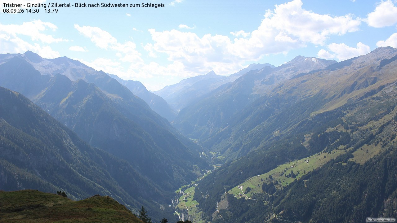Archiv Foto Webcam Tristner/ Zillertal - Blick zum Grinberg