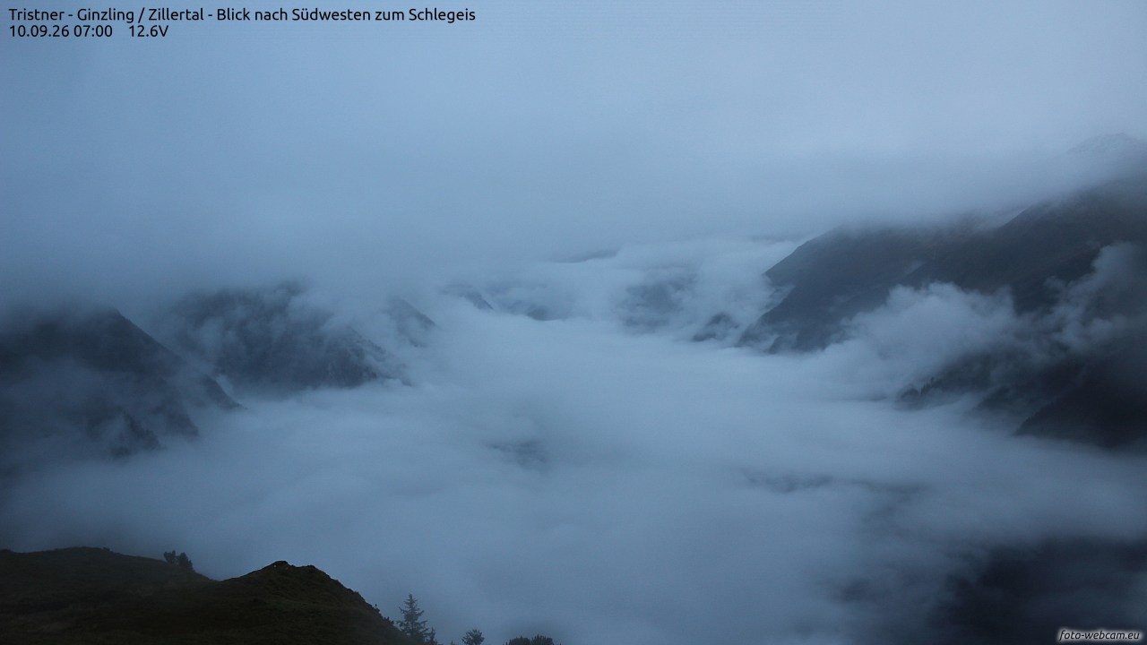 Archiv Foto Webcam Tristner/ Zillertal - Blick zum Grinberg
