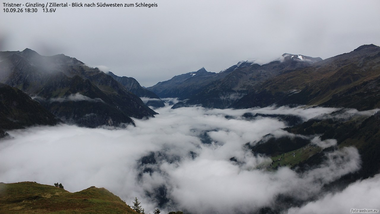 Archiv Foto Webcam Tristner/ Zillertal - Blick zum Grinberg