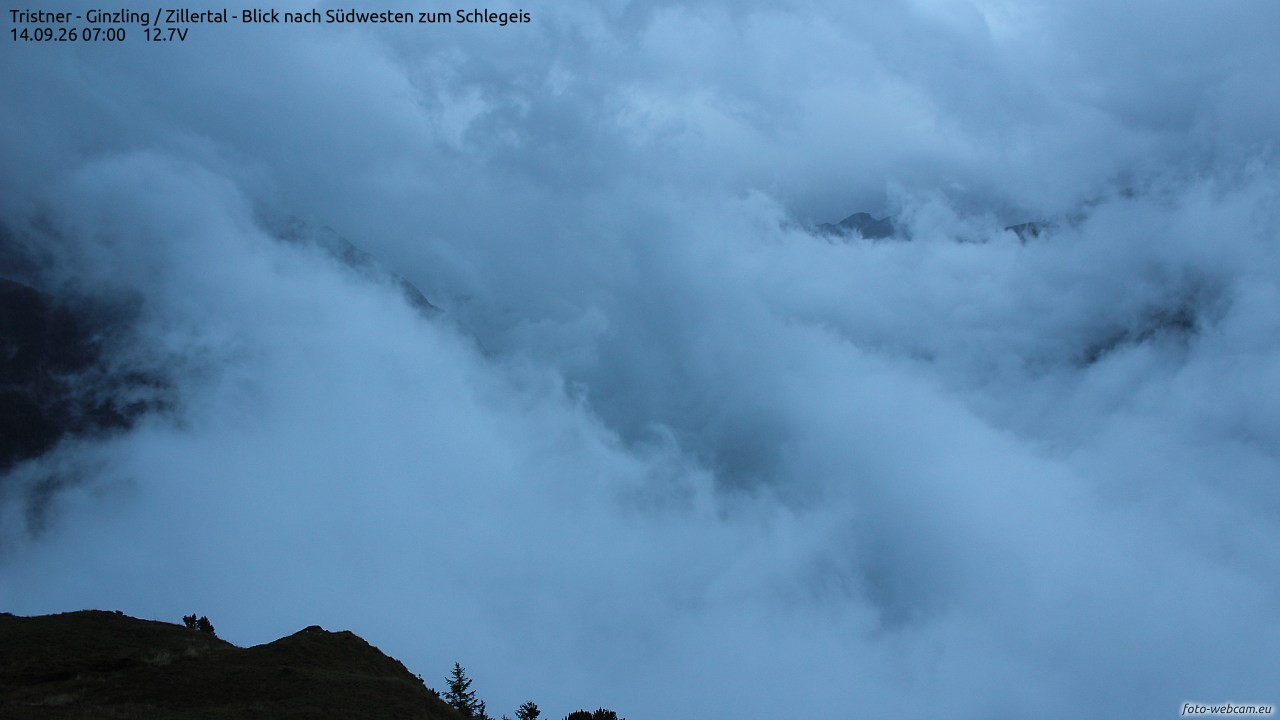 Archiv Foto Webcam Tristner/ Zillertal - Blick zum Grinberg