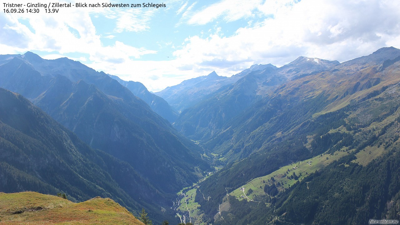 Archiv Foto Webcam Tristner/ Zillertal - Blick zum Grinberg