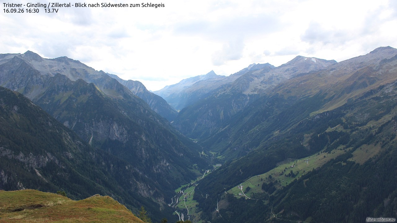 Archiv Foto Webcam Tristner/ Zillertal - Blick zum Grinberg