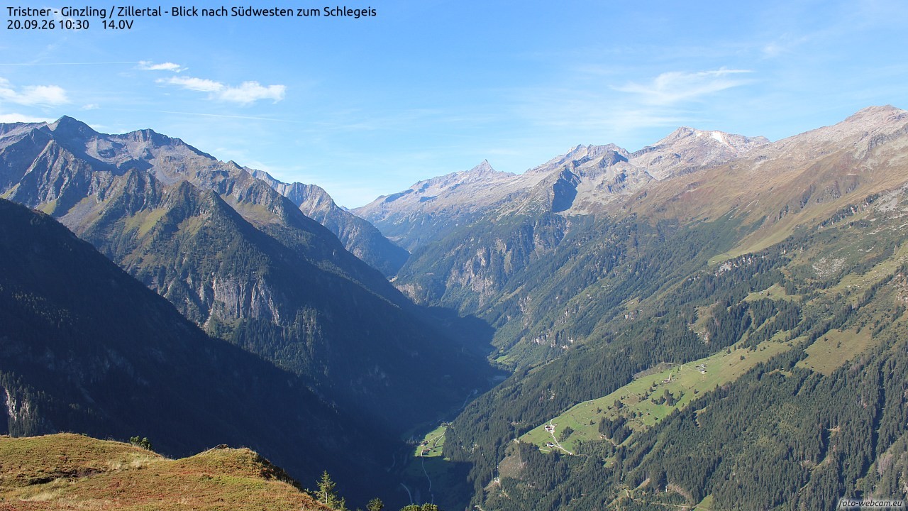 Archiv Foto Webcam Tristner/ Zillertal - Blick zum Grinberg