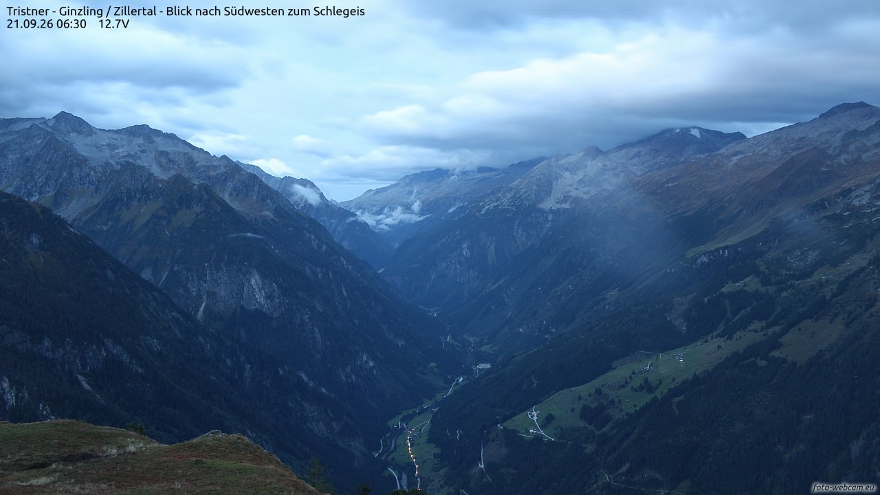 Archiv Foto Webcam Tristner/ Zillertal - Blick zum Grinberg