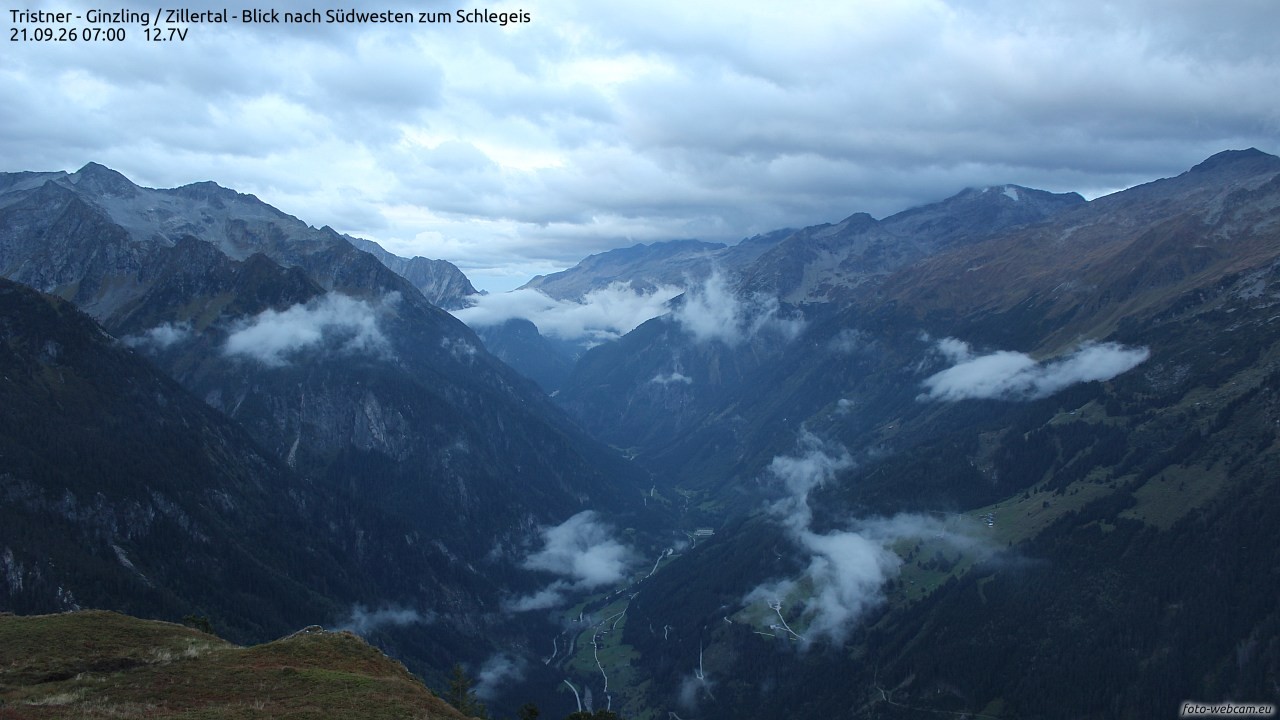 Archiv Foto Webcam Tristner/ Zillertal - Blick zum Grinberg