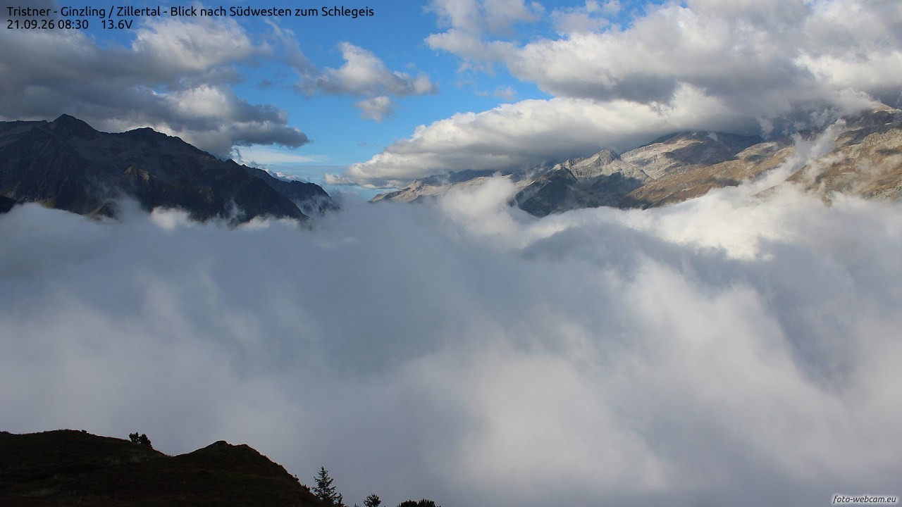 Archiv Foto Webcam Tristner/ Zillertal - Blick zum Grinberg