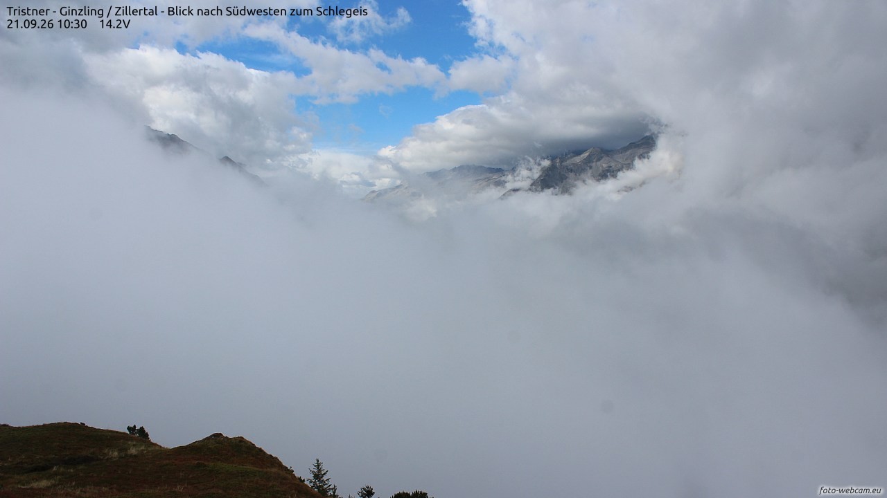 Archiv Foto Webcam Tristner/ Zillertal - Blick zum Grinberg
