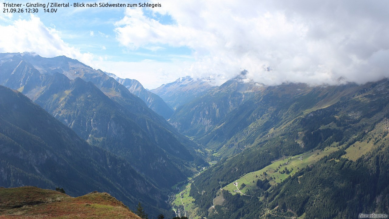Archiv Foto Webcam Tristner/ Zillertal - Blick zum Grinberg