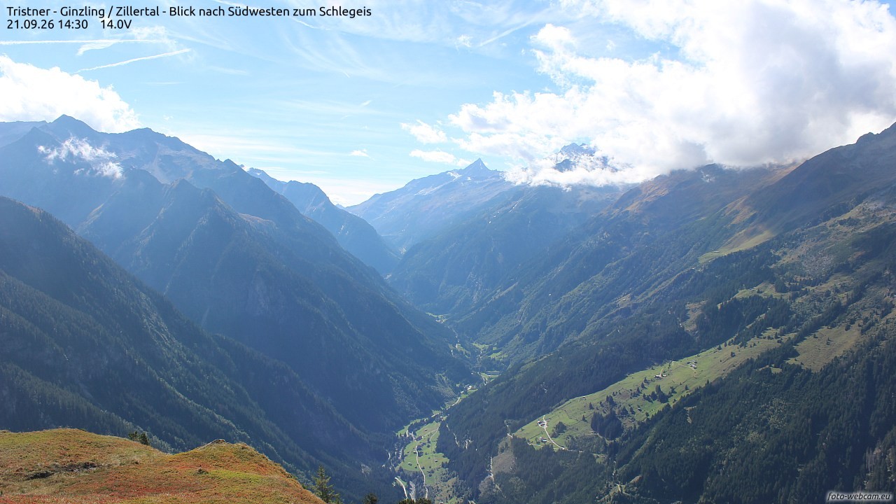 Archiv Foto Webcam Tristner/ Zillertal - Blick zum Grinberg