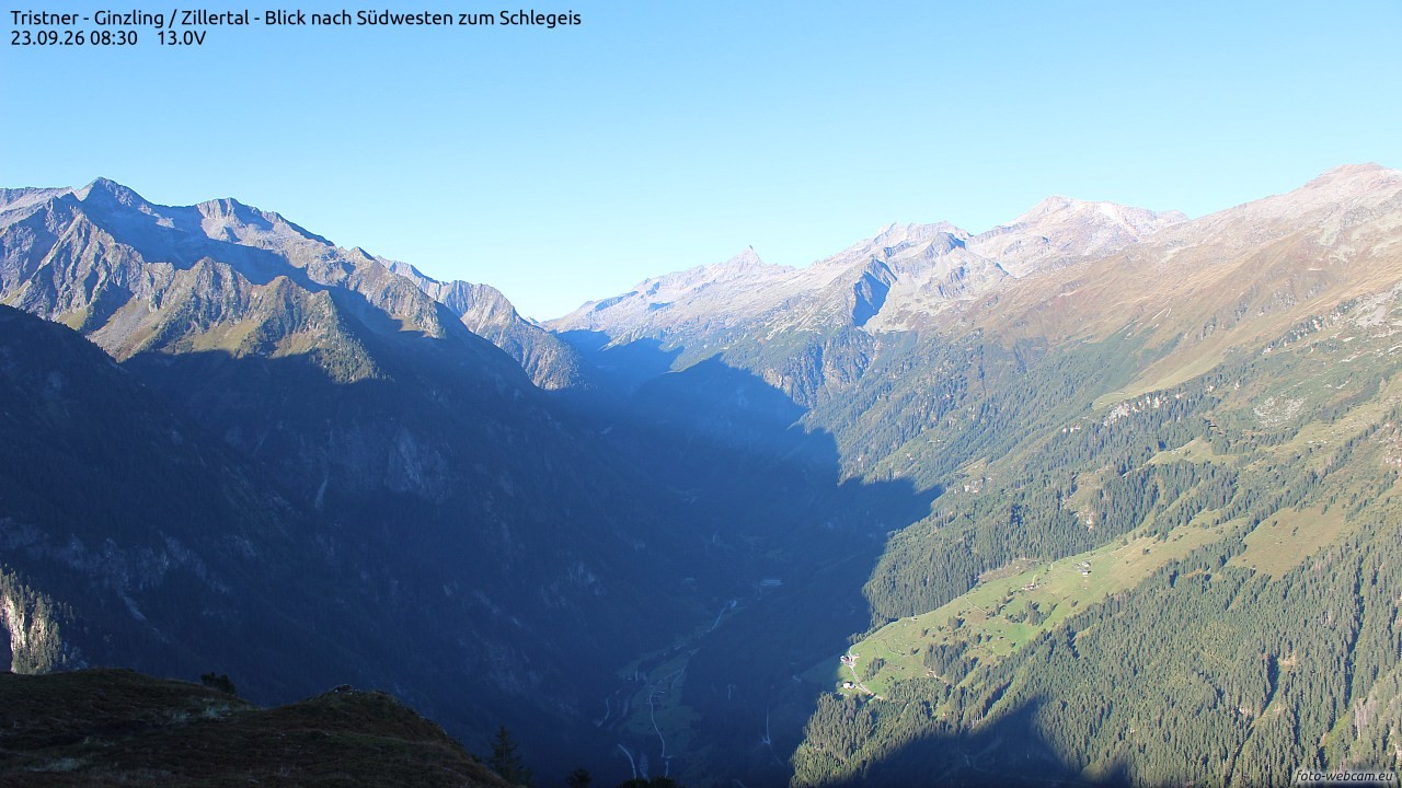 Archiv Foto Webcam Tristner/ Zillertal - Blick zum Grinberg