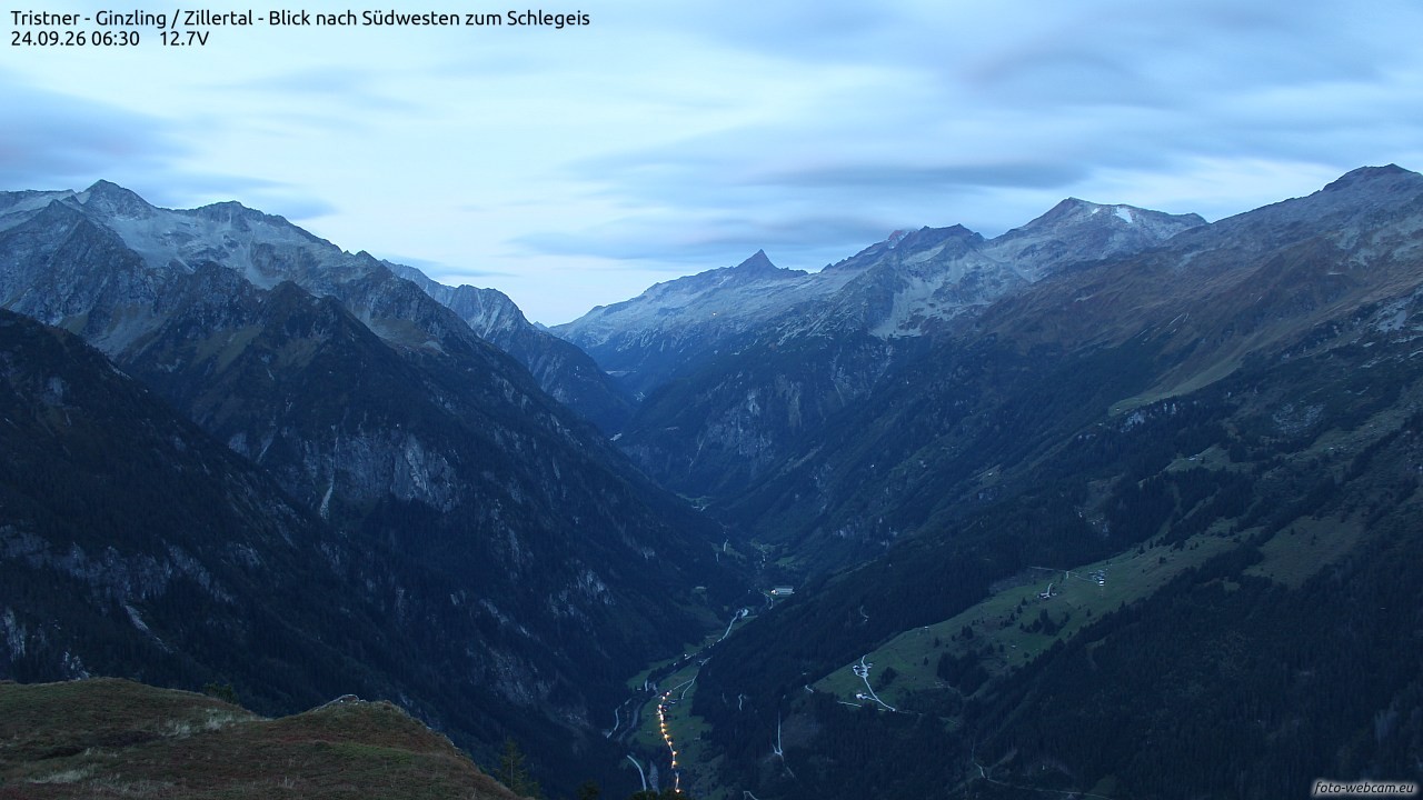 Archiv Foto Webcam Tristner/ Zillertal - Blick zum Grinberg