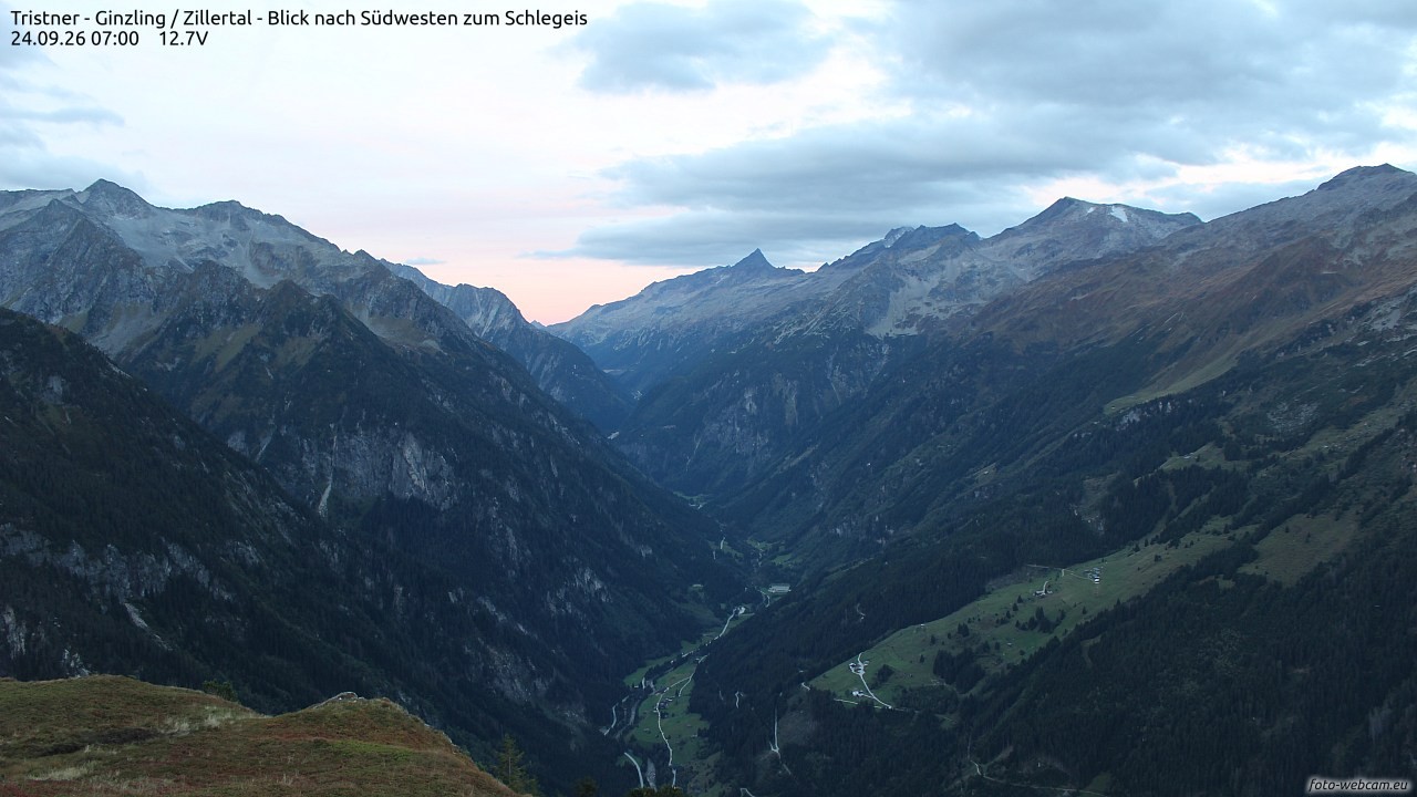 Archiv Foto Webcam Tristner/ Zillertal - Blick zum Grinberg