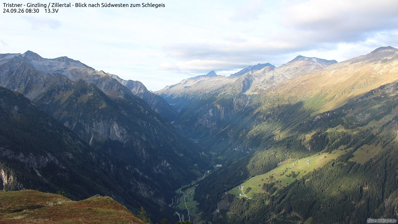 Archiv Foto Webcam Tristner/ Zillertal - Blick zum Grinberg