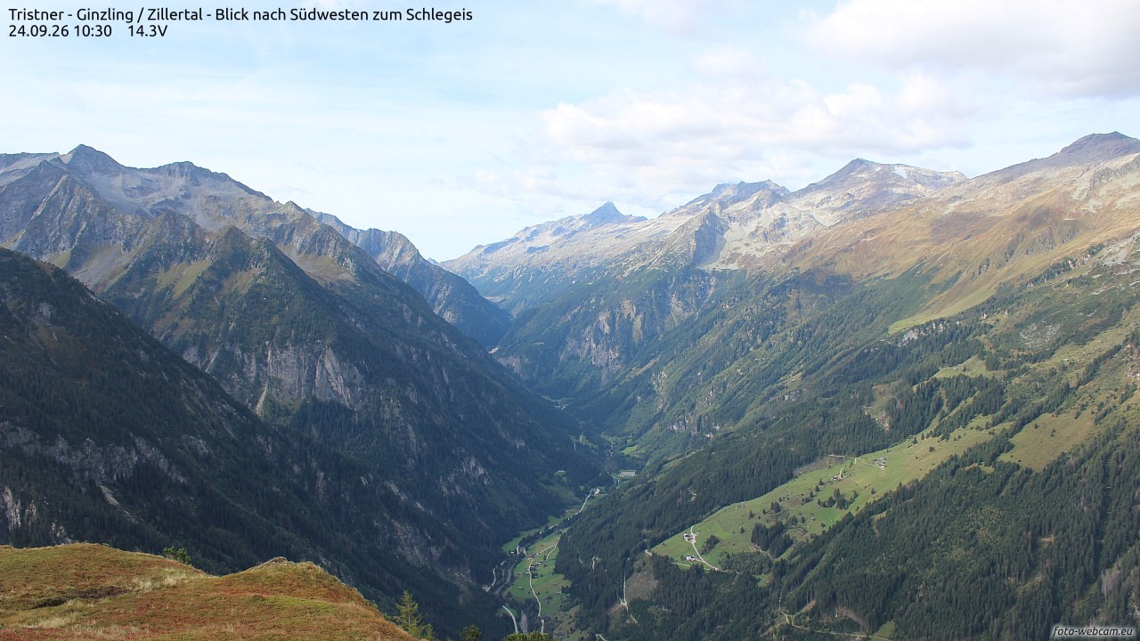 Archiv Foto Webcam Tristner/ Zillertal - Blick zum Grinberg